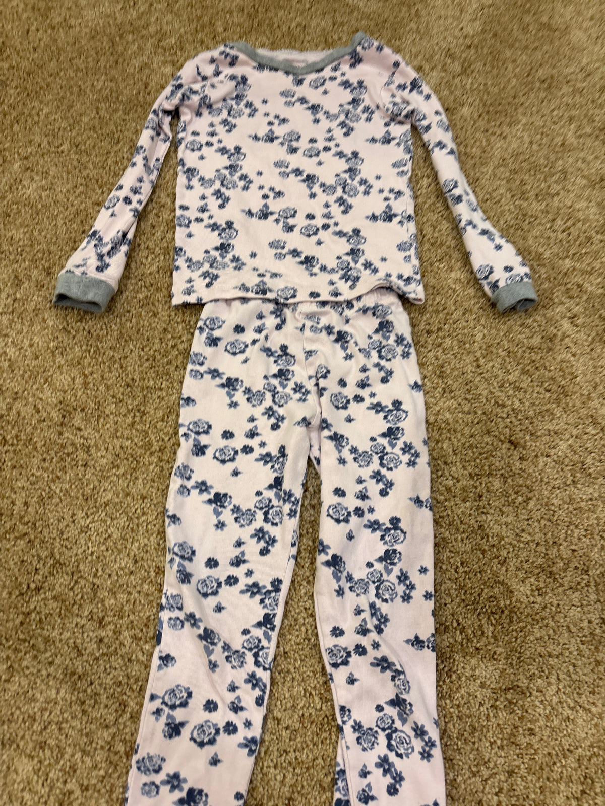 #47, girls size 7, Burt’s Bees pink/floral pajamas