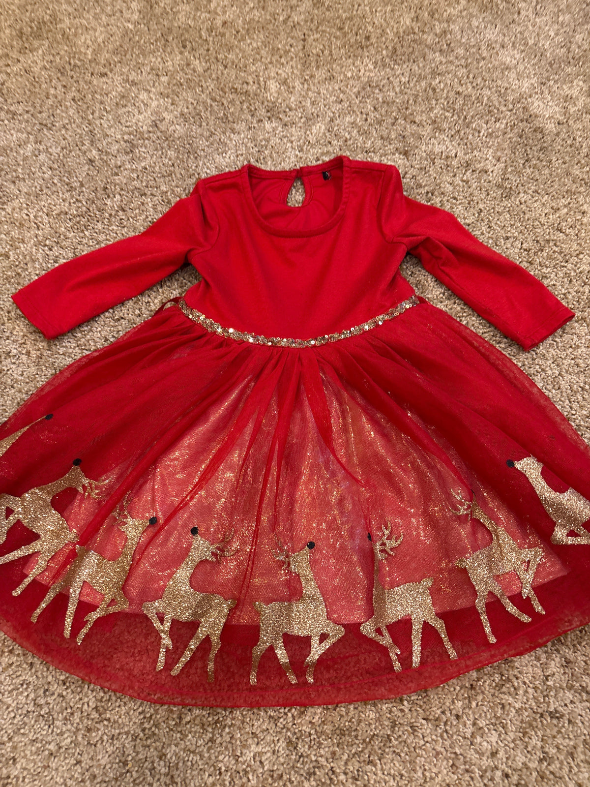 #47, girls 2T, red and gold holiday dress