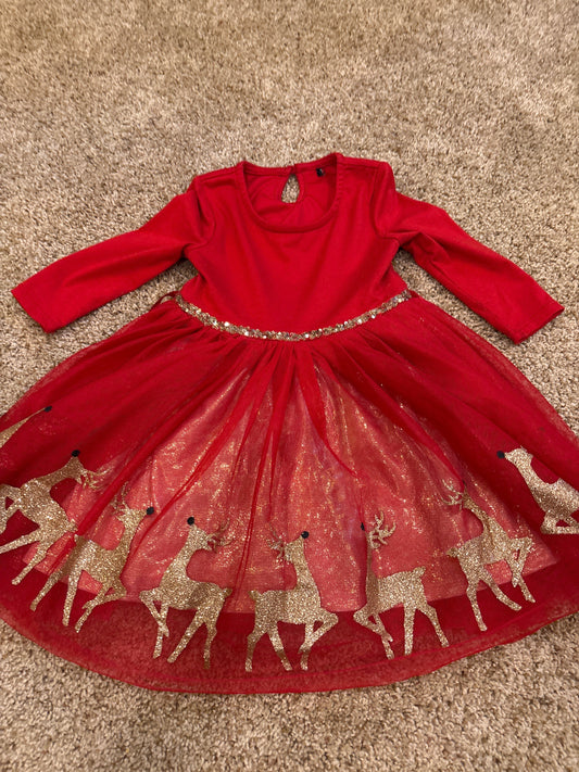 #47, girls 2T, red and gold holiday dress