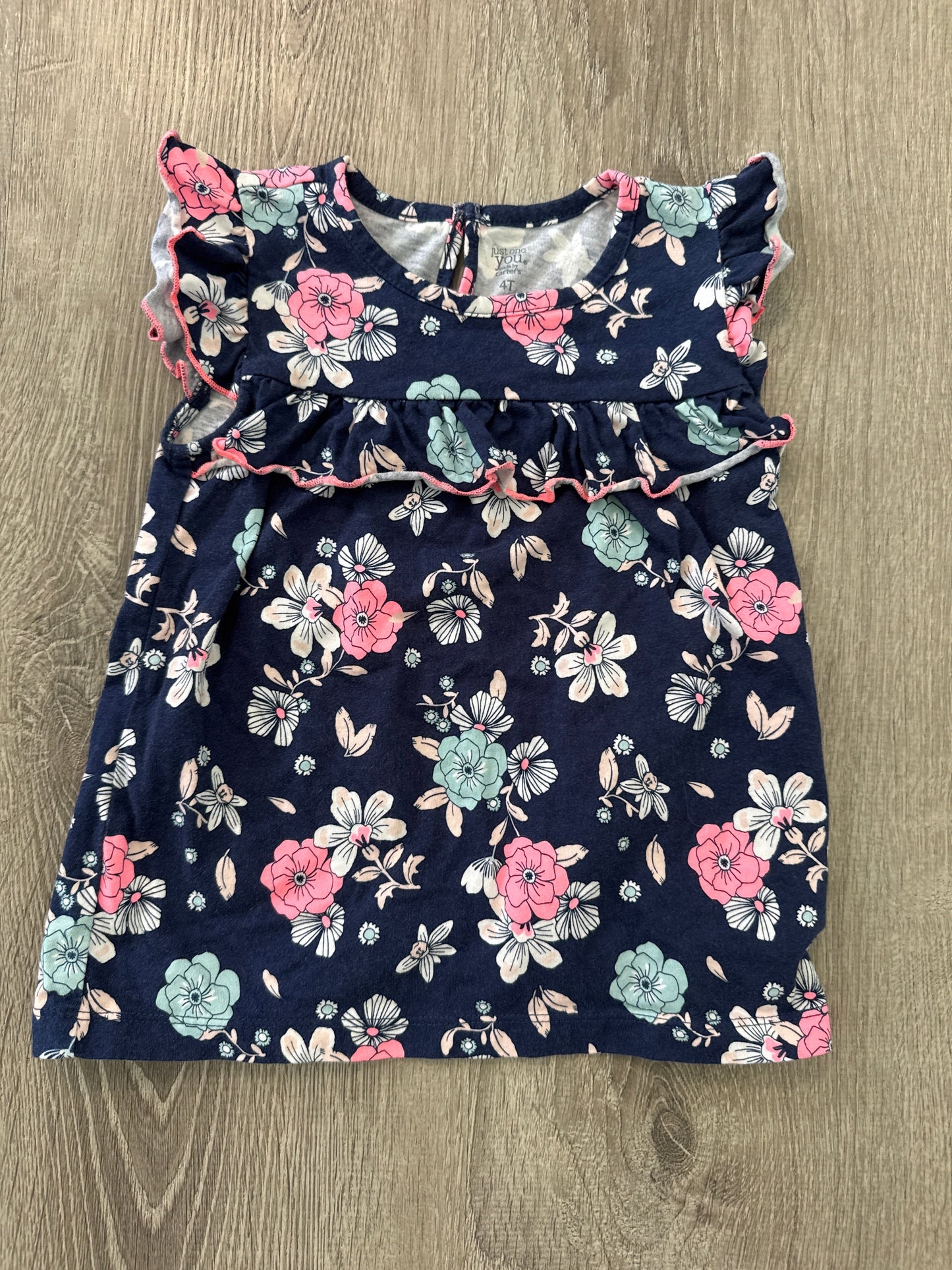 #149 reduced Girls Carters 4T neon pink and navy floral top