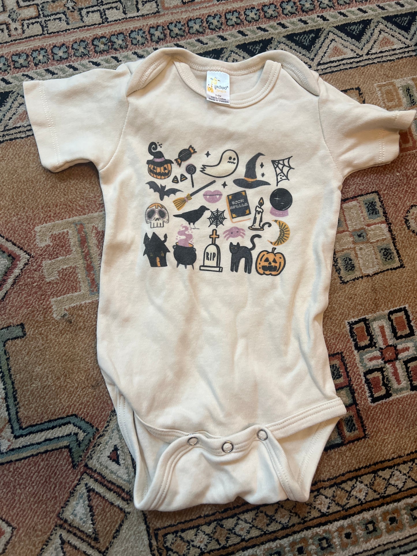 80b Halloween symbols 3-6 month onesie