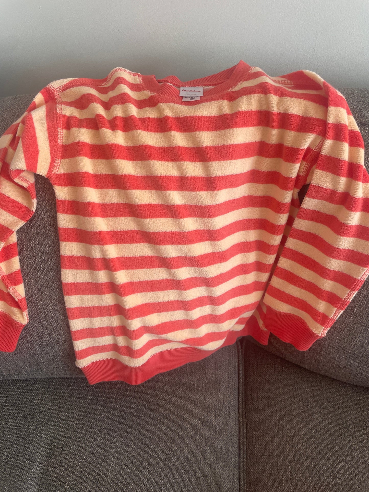 #116 Hanna Andersson Girls Terry Cloth Sweatershirt Coral orange 6-7