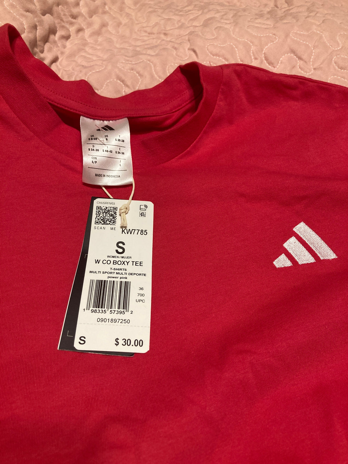 Seller #60 NWT Womens S Adidas Boxy Power Pink Tee