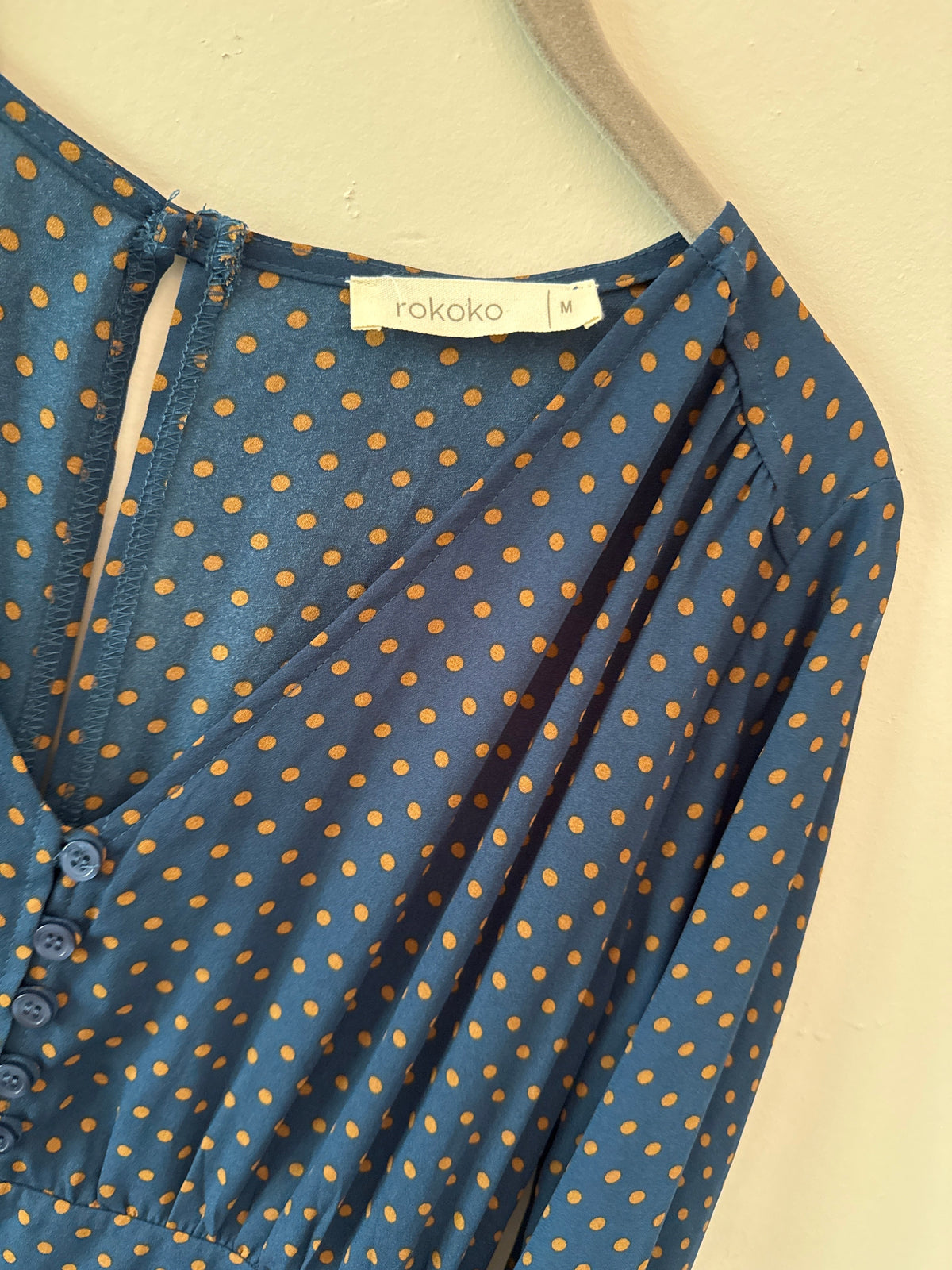#127 Navy Polka Dot Maxi Dress Women's M