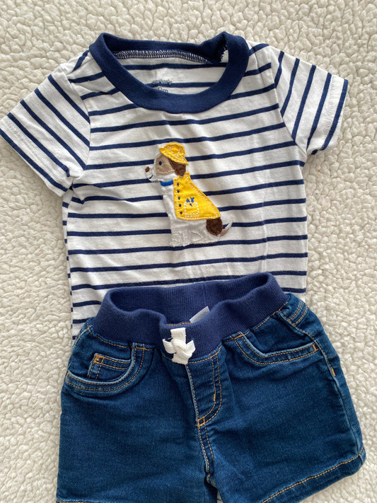 Carter's boys 9 mo body suit and jean short set