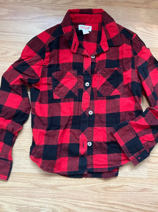 178 Cat & Jack 6/6x girls red buffalo plaid flannel button down shirt EUC
