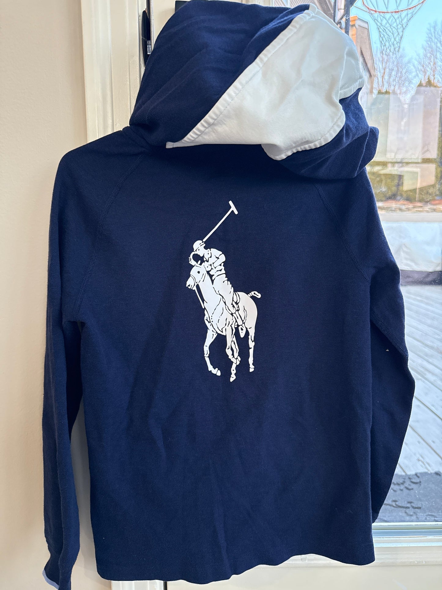 Seller #211 Boys navy Polo Ralph Lauren hooded long sleeve shirt, sz 7 NWOT
