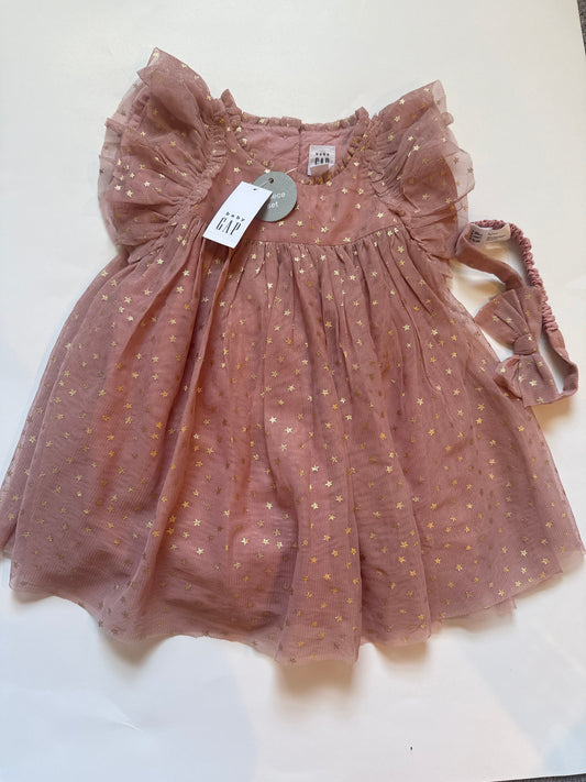 REDUCED #116 Gap Baby NWT pink star dress with bow girls 6-12 months
