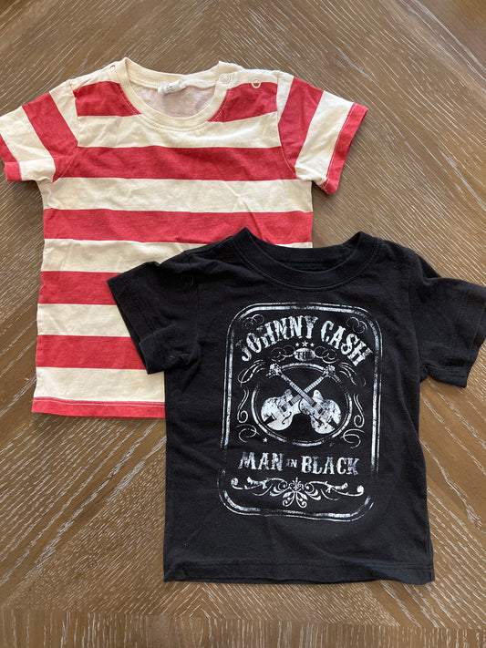 H&M red stripe tee & Johnny cash tee 18 month