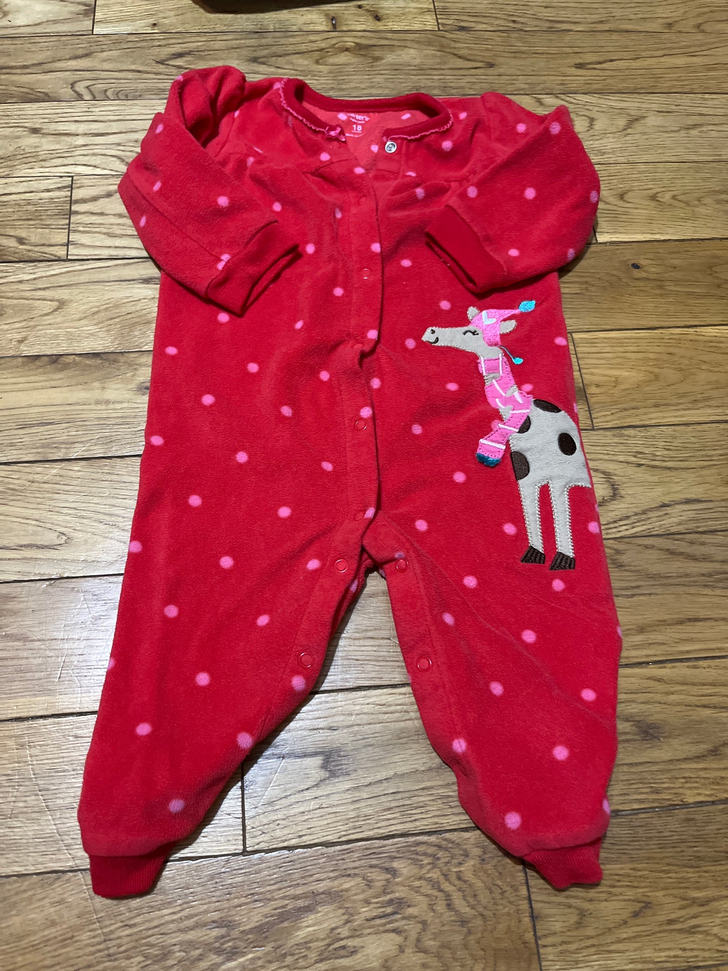 Seller 67 - carters red fleece giraffe footless sleeper 18mo