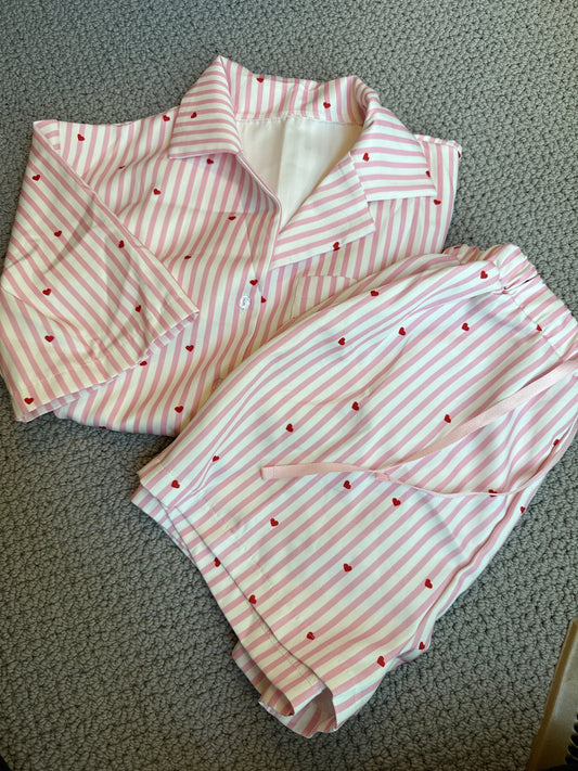 Seller 8 - women’s size small striped heart pajama set