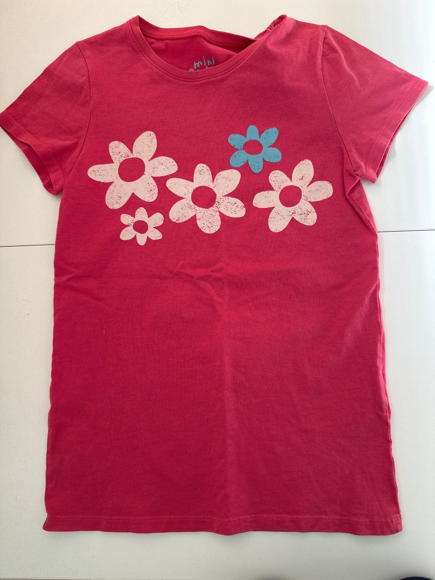 #133 Girls Sz 10 Mini Boden TShirt Top Pink Flowers
