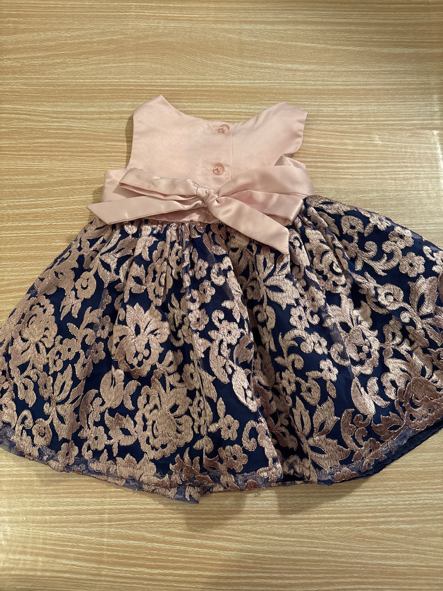 #102 Rare Editions Babygirl Pink and Navy Formal Dress 12 Months