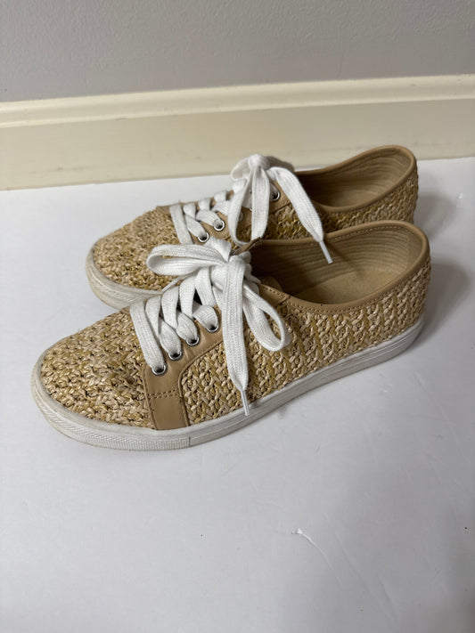 Seller #216, Women’s Tahari brown straw designer sneakers, sz 8 GUC