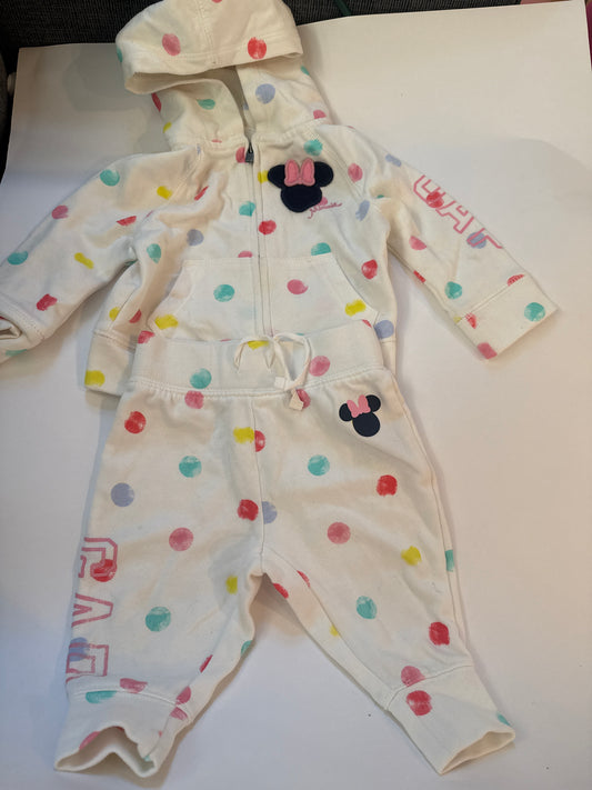 #170 Gap Minnie Polka Dot hooded zip up sweatshirt and matching sweatpants girls 6-12 months