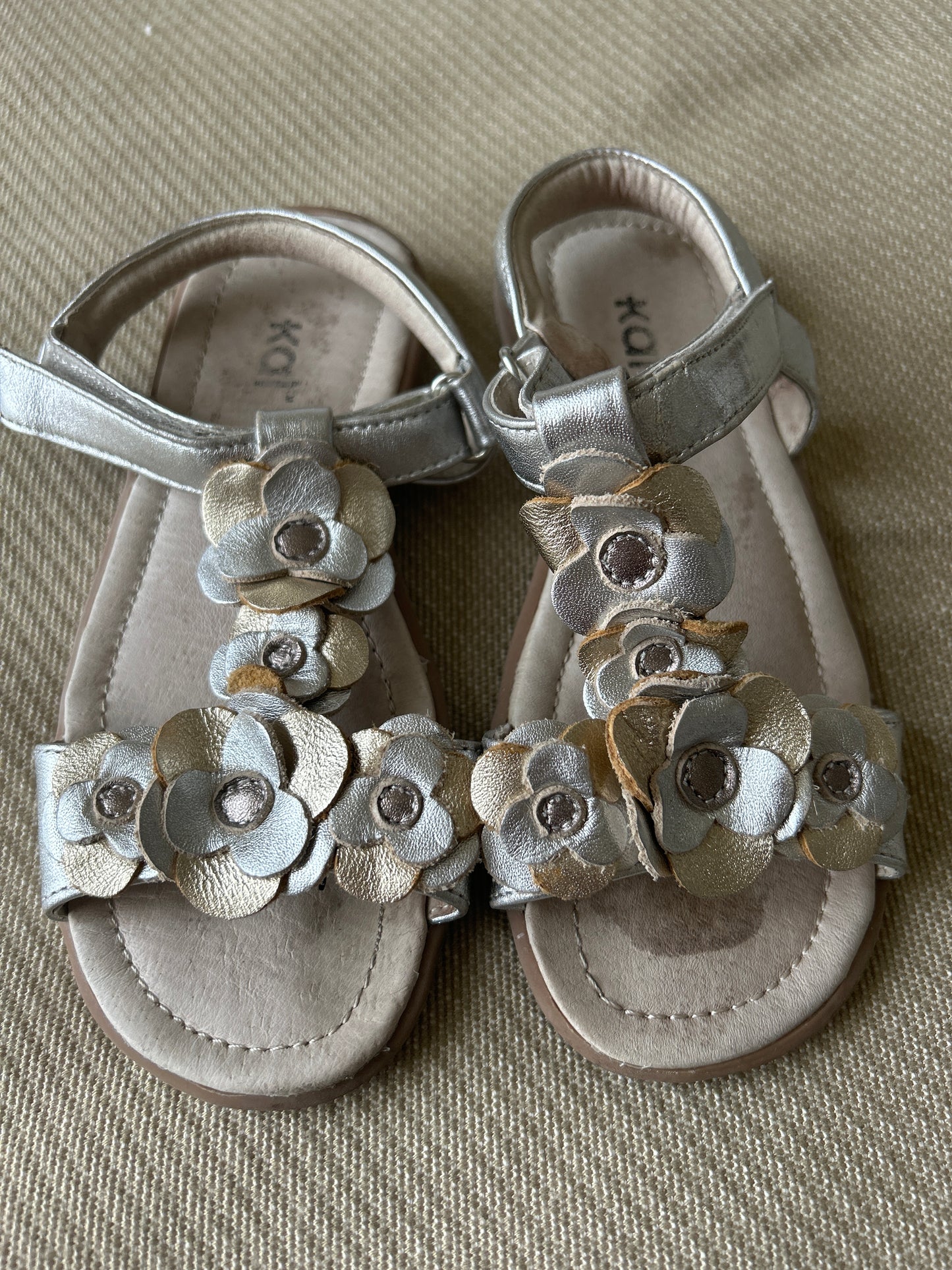 See Kai Run Girls Silver & Gold Leather Sandals/Size 12