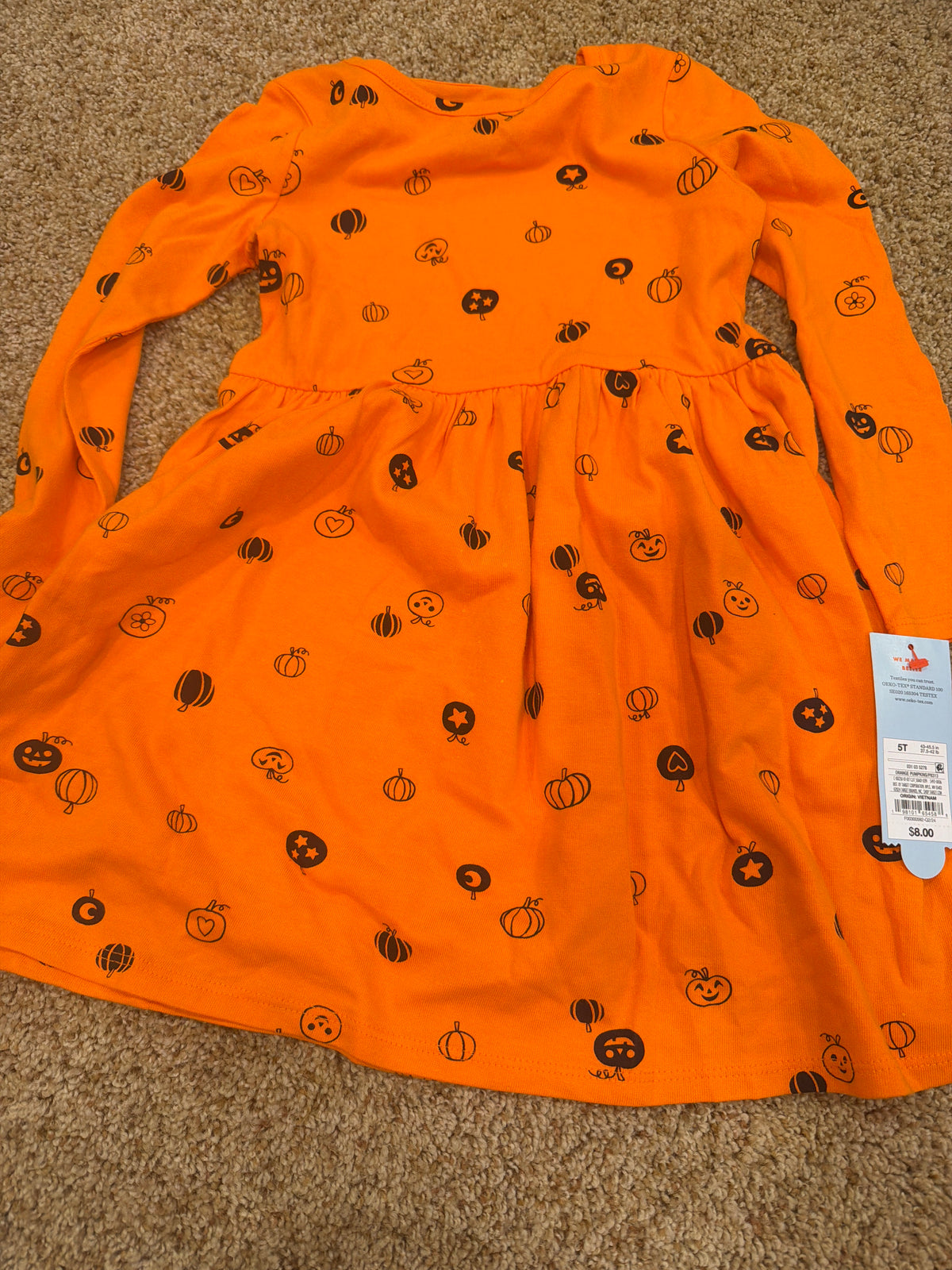 #47 girls 5T cat and jack pumpkin dress. New with tags
