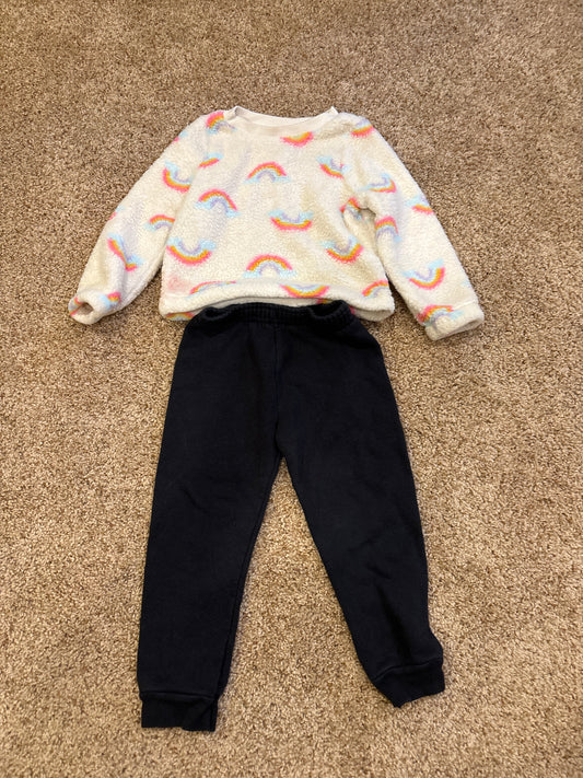 #47, girls 3T, Cat & Jack, Garanimals off-white with rainbow fleece sweatshirt and black sweatpants
