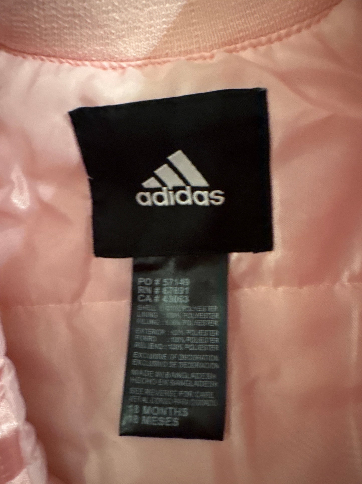 #102 Adidas Pink IU Jacket Baby Girl 18 months