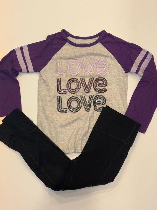 #182 Girls size 5 athletic leggings with pockets and cute baseball tee