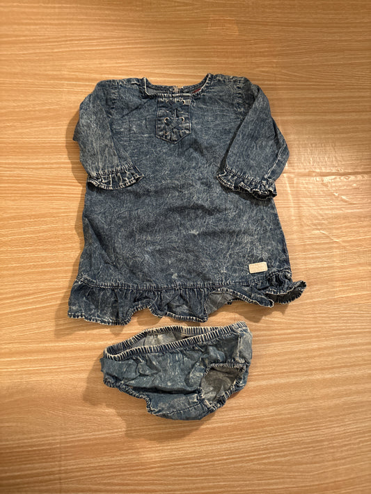 #102 7 For All Mankind Girls Distressed Denim Long Sleeve Dress 24 Months