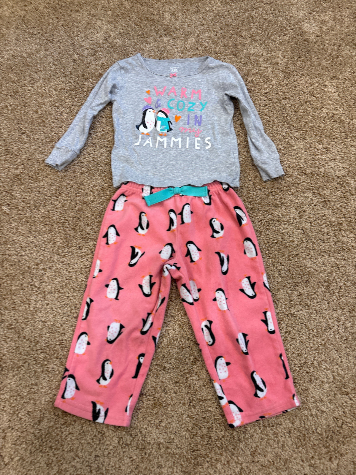 #47, girls 24months, carter’s pink and grey penguin pajamas