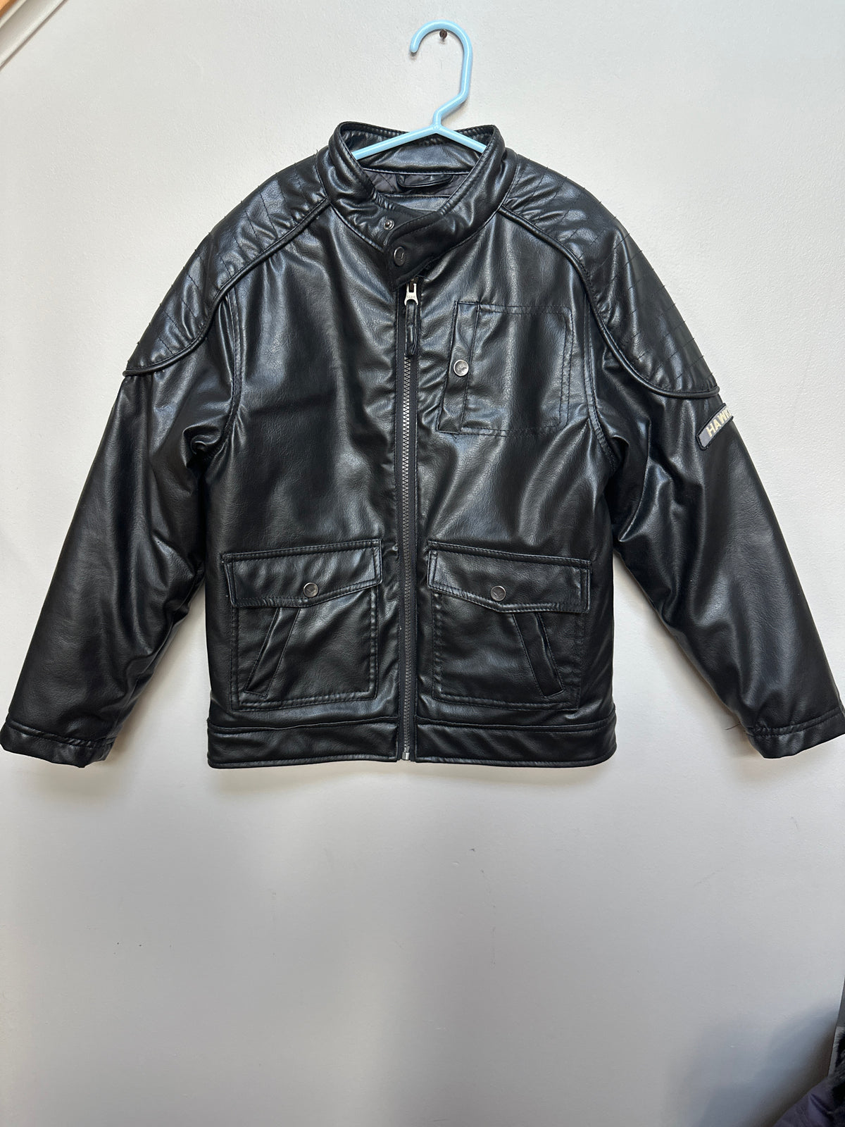 #130 Boys Sz 8 Black  Leather Jacket Coat