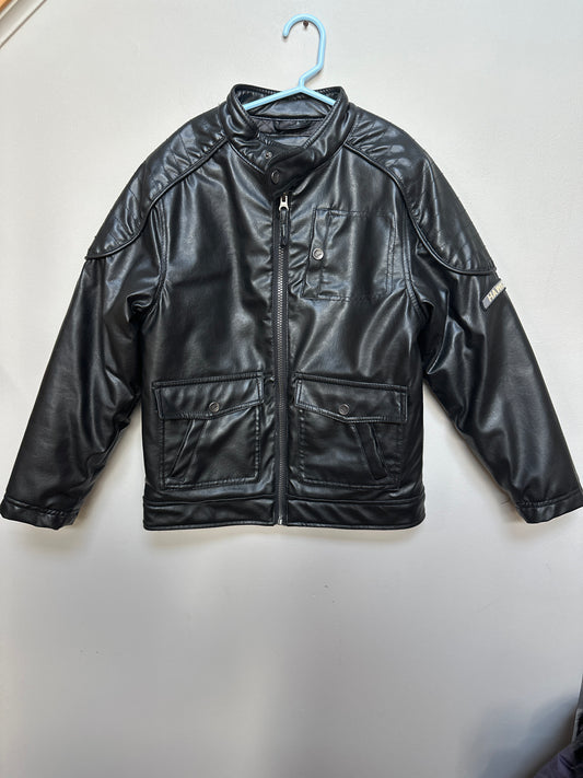 #130 Boys Sz 8 Black  Leather Jacket Coat