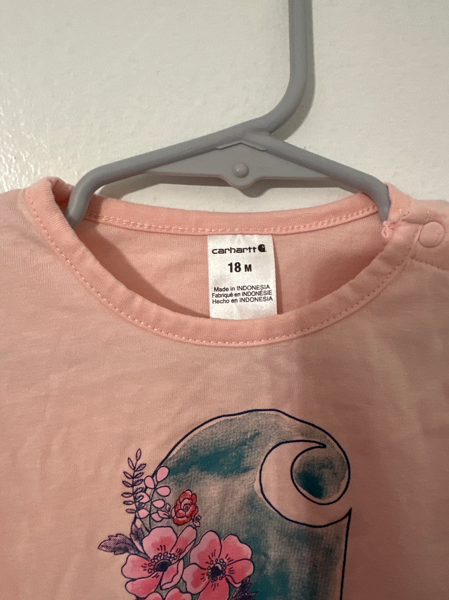 #111 Carhartt Baby Girl Pink Flower Onesie 18 month