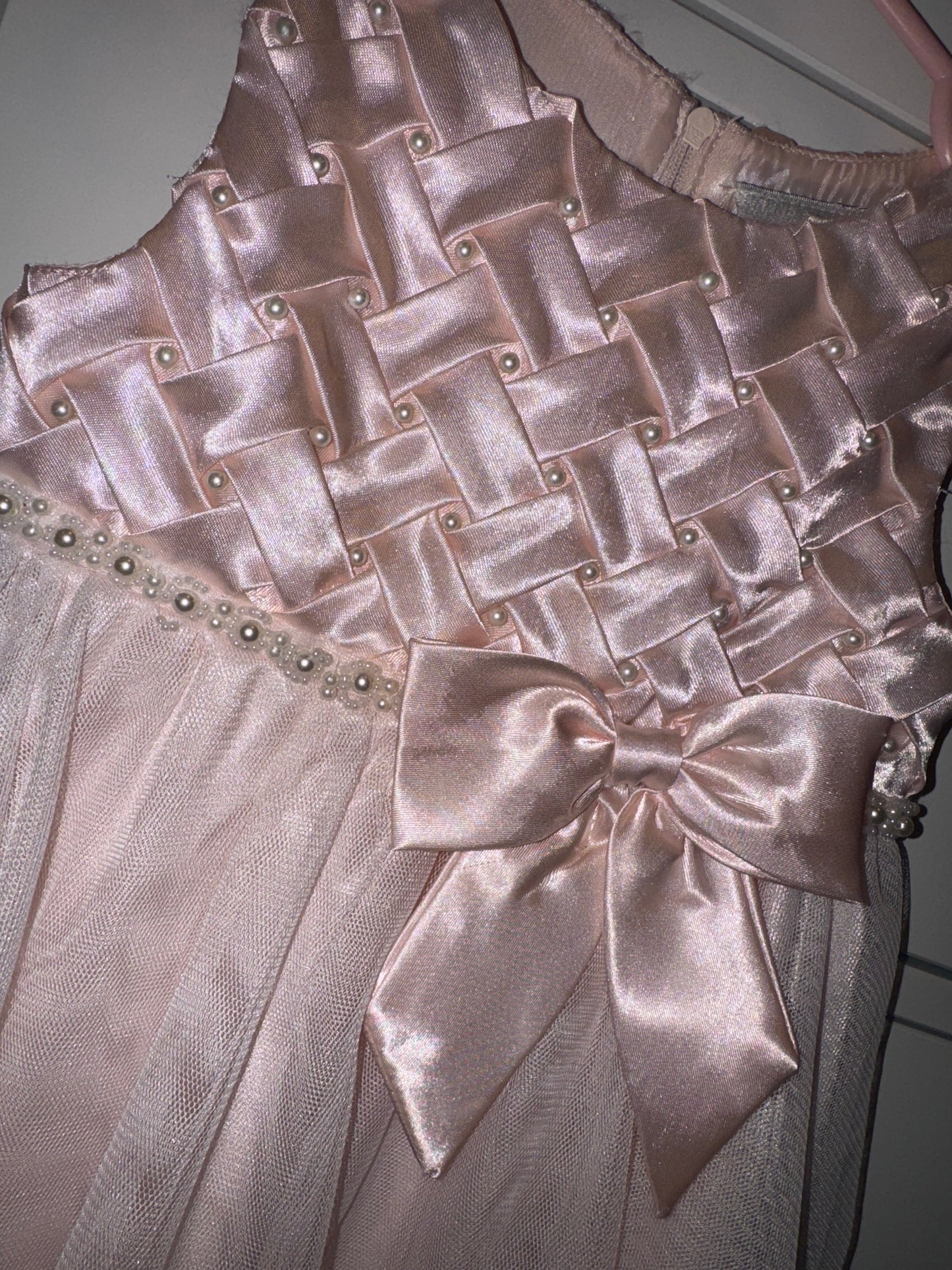 Seller #149  Girls Rare Editions Pink Satin Tulle Pearl dress size 3T