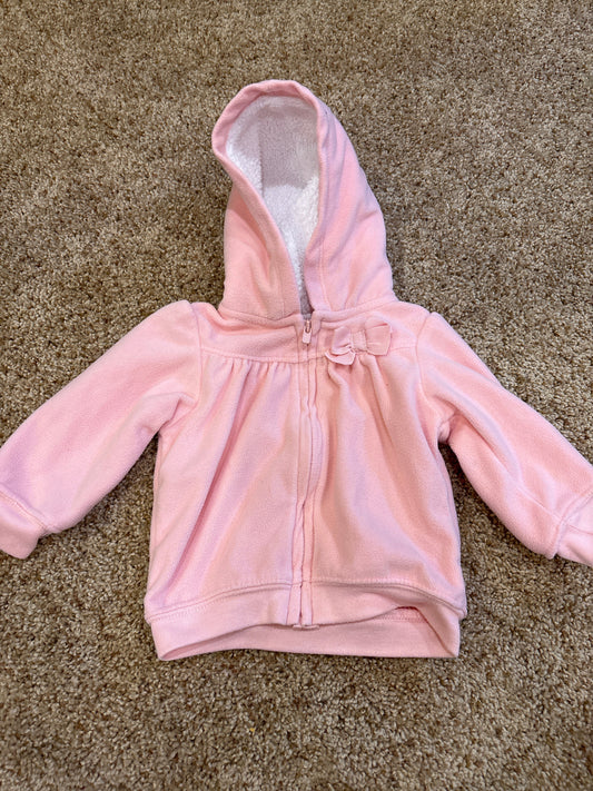 #47, girls 9mo, Carter’s pink hooded full-zip fleece sweatshirt