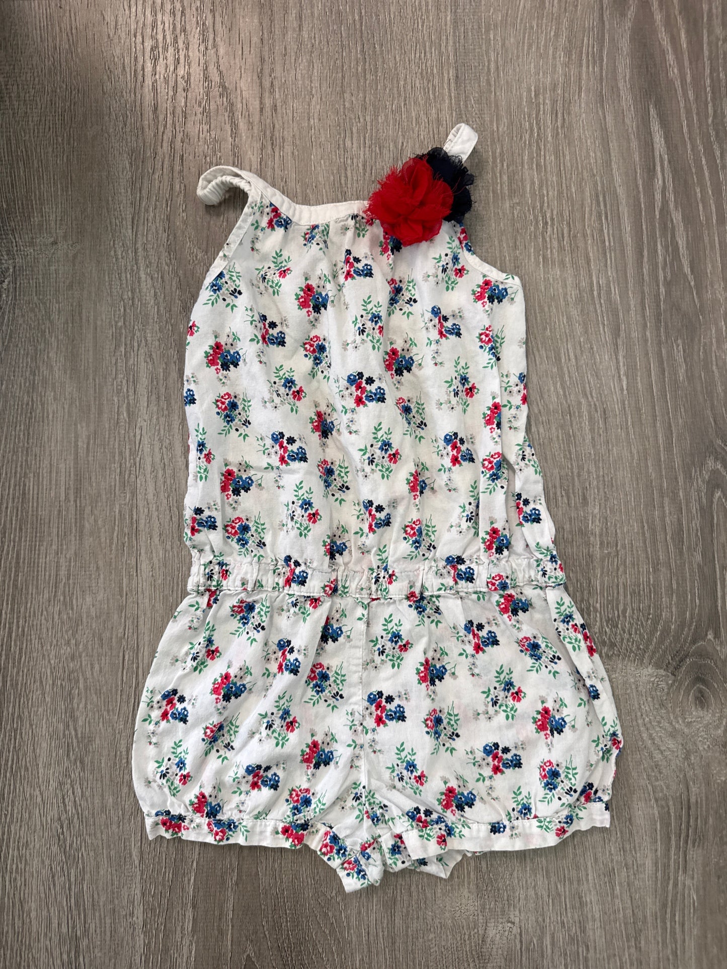 #149 reduced Girls 4T Oshkosh floral red white blue  romper