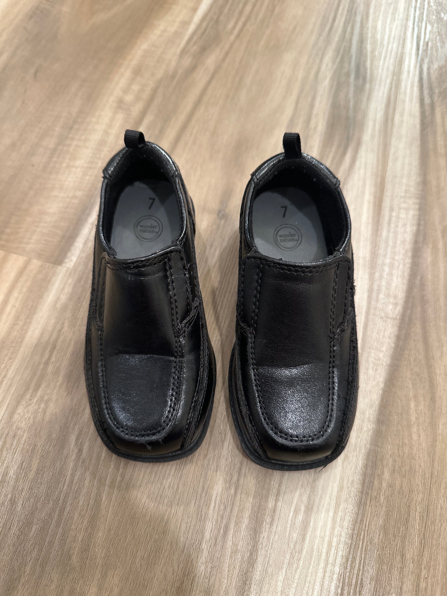 Seller 147 | reduced little Boys size 7 black dress shoes | wonder nation