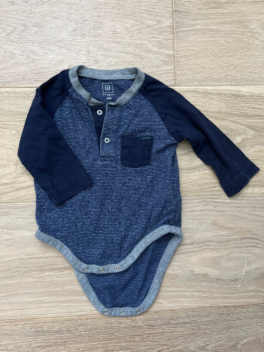 #47 Baby boy 3-6 months Blue Long Sleeve Onesie