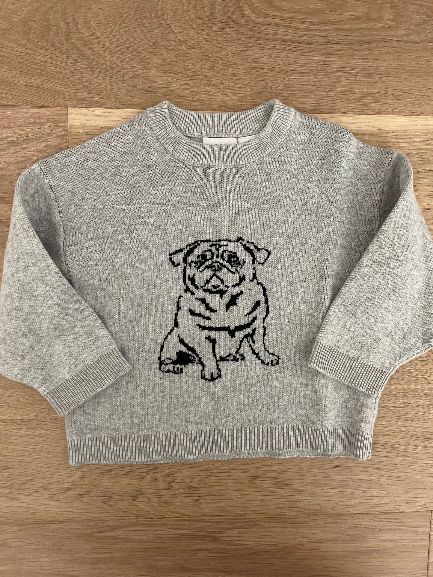 #110 Zara Boys 9-12 Months Gray Bulldog Sweater