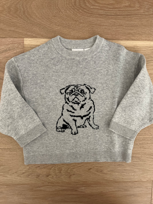 #110 Zara Boys 9-12 Months Gray Bulldog Sweater
