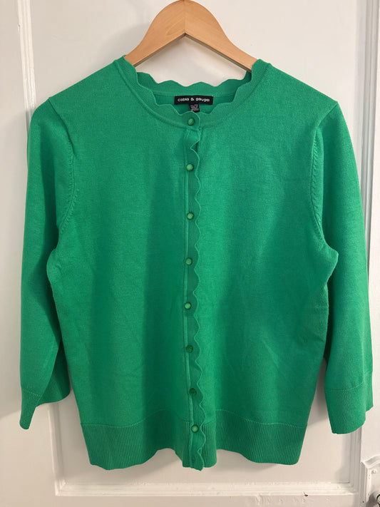 #152 - PRICE REDUCED Cable & Gauge Kelly Green Scalloped Cardigan – XL