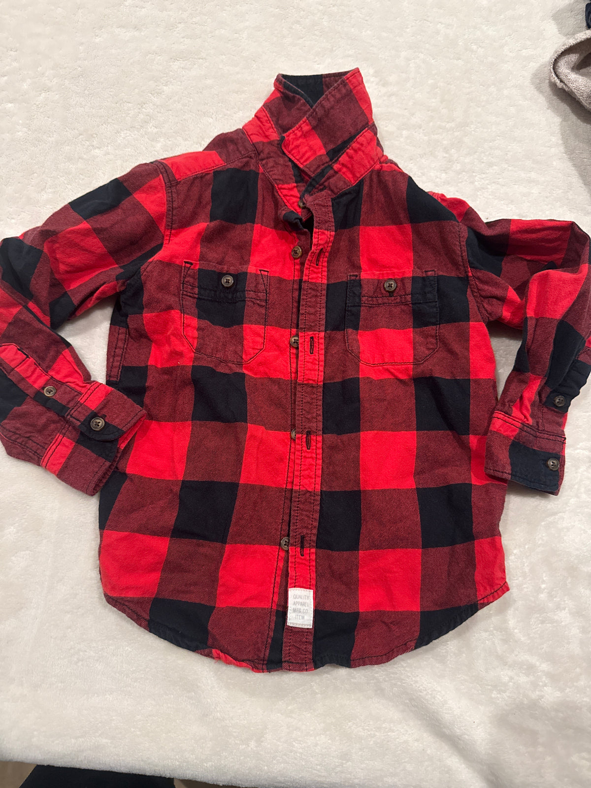 #81 Boys 4 Carters red and black plaid button down