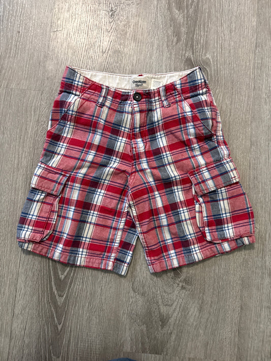 #149 reduced Boys Oshkosh size 6 red and navy plaid cargo shorts