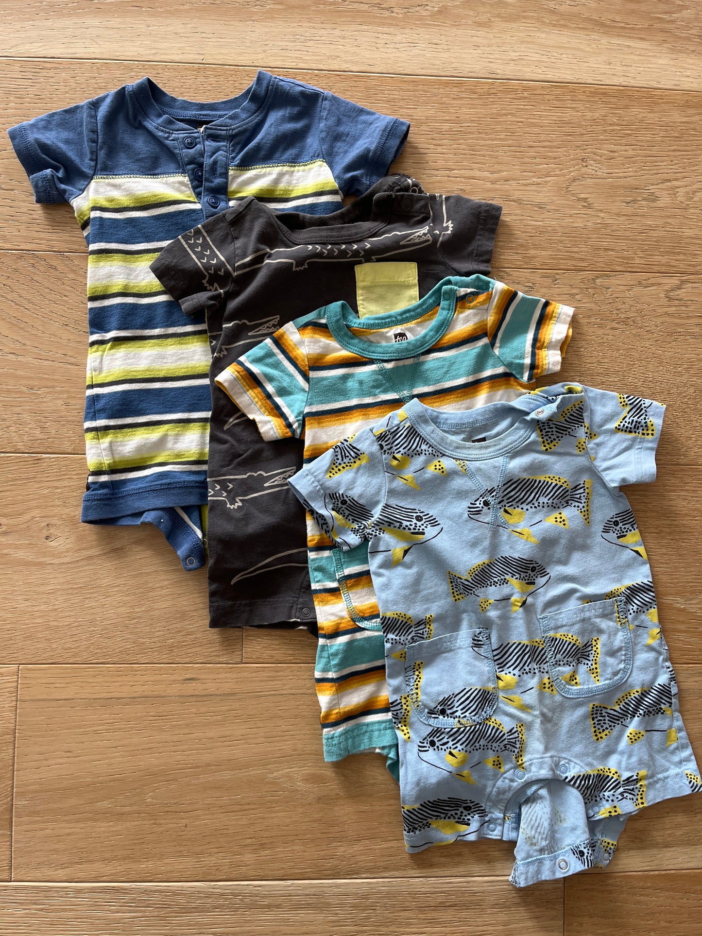 #40 Boys 9-12 months Tea Collection Romper Bundle