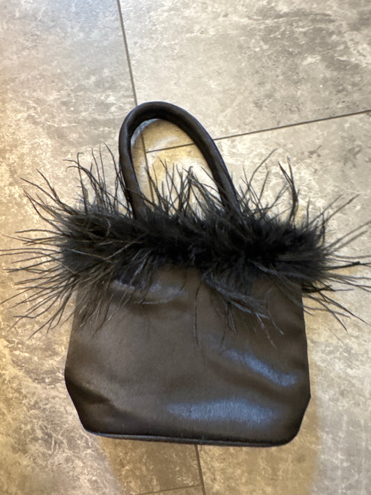 #149 black satin purse with feathers
