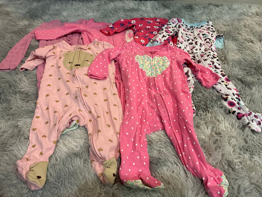 SCO46-footie Jammie’s-girls-3-6 months- 6 pack