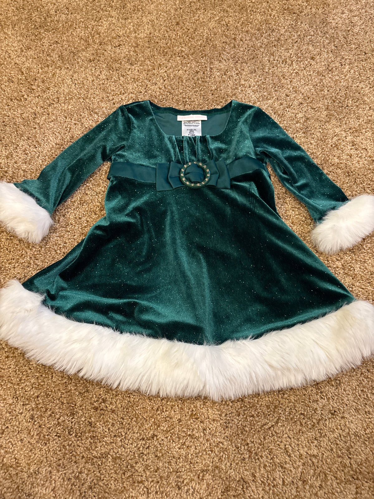 #47, girls 18mo, Bonnie Baby green long-sleeve holiday dress