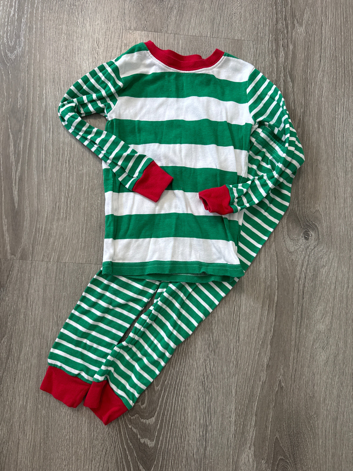 #149 kids 4T green stripe carters Christmas pajamas