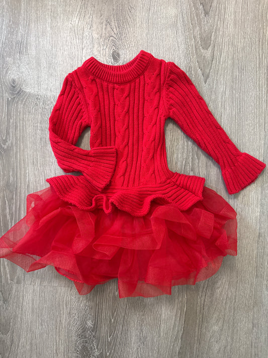 #149 Girls 3T Bonnie Jean Red sweater Ruffle dress