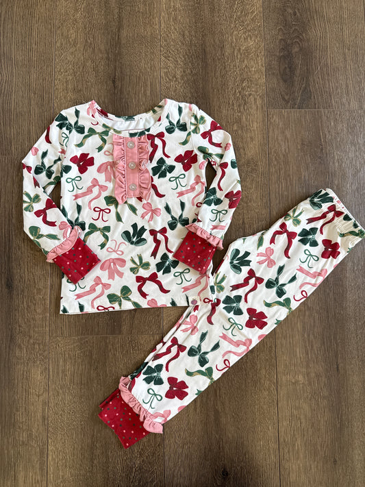#173 Girls 3T Cheeky Plum holiday bow pajamas