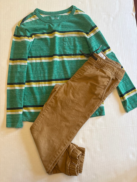 Seller 118 VGUC Boys Cat and Jack shirt and Old Navy Khaki joggers Size 6/7