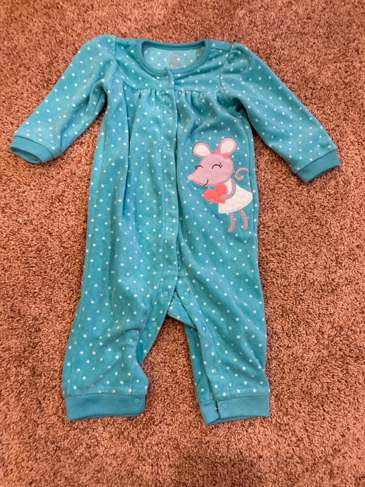 #47, girls Carter’s green/polka dot fleece pajamas Size 12mo