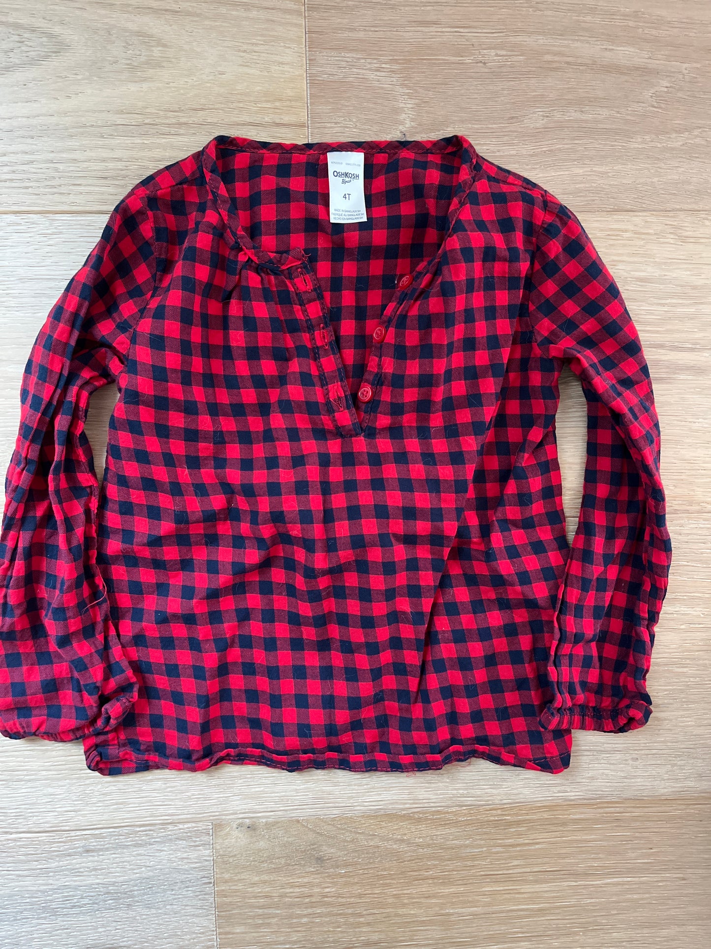 #110 Girls 4T Holiday Gingham Longsleeve Shirt