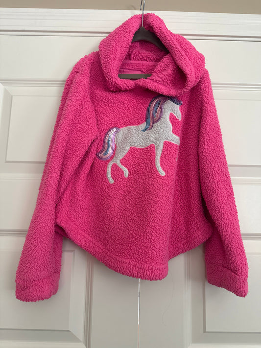 Seller 147 | reduced Girls 8/M fleece pullover | unicorn hot pink